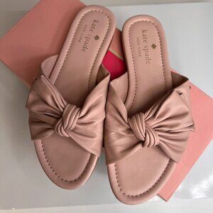 Kate Spade Sandal Women 5.5 Leather Marcella Bow Tie Flat Resort Party Core Ni